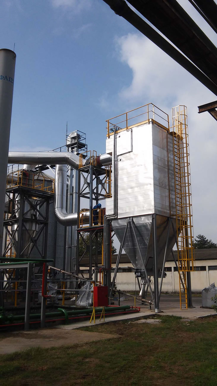 Bag filter 500 m2 for dedusting a biomass fired boiler