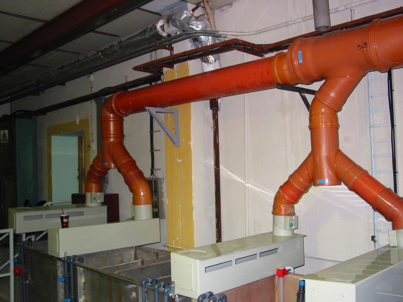 Plastic hoods and piping for suction of corrosive gases from metal plating baths